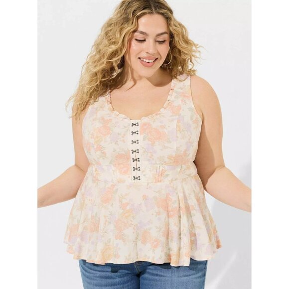 torrid Tops - Torrid Babydoll Challis Corset Top Lush‎ Floral Dew Sleeveless Peach NWT 4 (4X)
